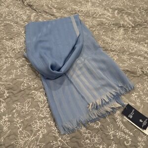 Johnstons Of Elgin 100% Merino Wool Scarf Ombre Checker Board Blue Scotland